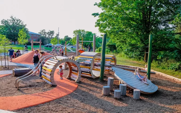 Kiwanis Park monarch butterfly themed playground leaf caterpillar sculpture accessible path 1080x675 1 jpg 768x480